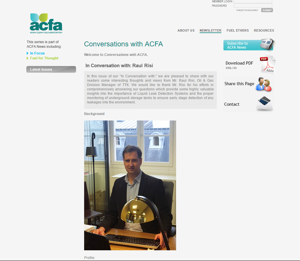 Interview of TTK by ACFA (Asian Clean Fuels Association)